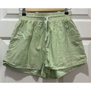 Peppermayo Women’s Printed Linen Cotton Drawstring Shorts Size 2 Green Beach